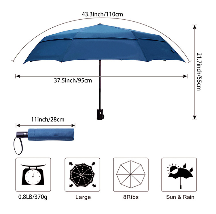 Collapsible Compact Lightweight Windproof Vented Sun Rain Travel Automatic pocket Umbrella with Double Canopy