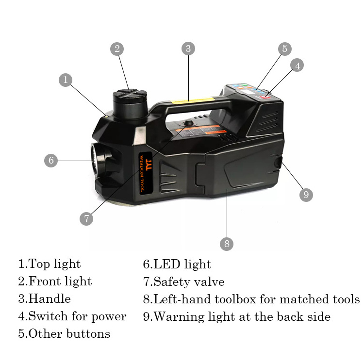 WISDOM Convenient Operating 5T Lifting Height 155-450mm Electric/Hydraulic Car Jack With Electric Impact Wrench