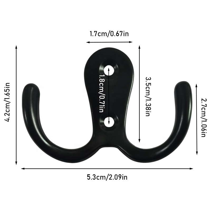 Wall-mounted double-claw coated hook, retro double-hook utility hook