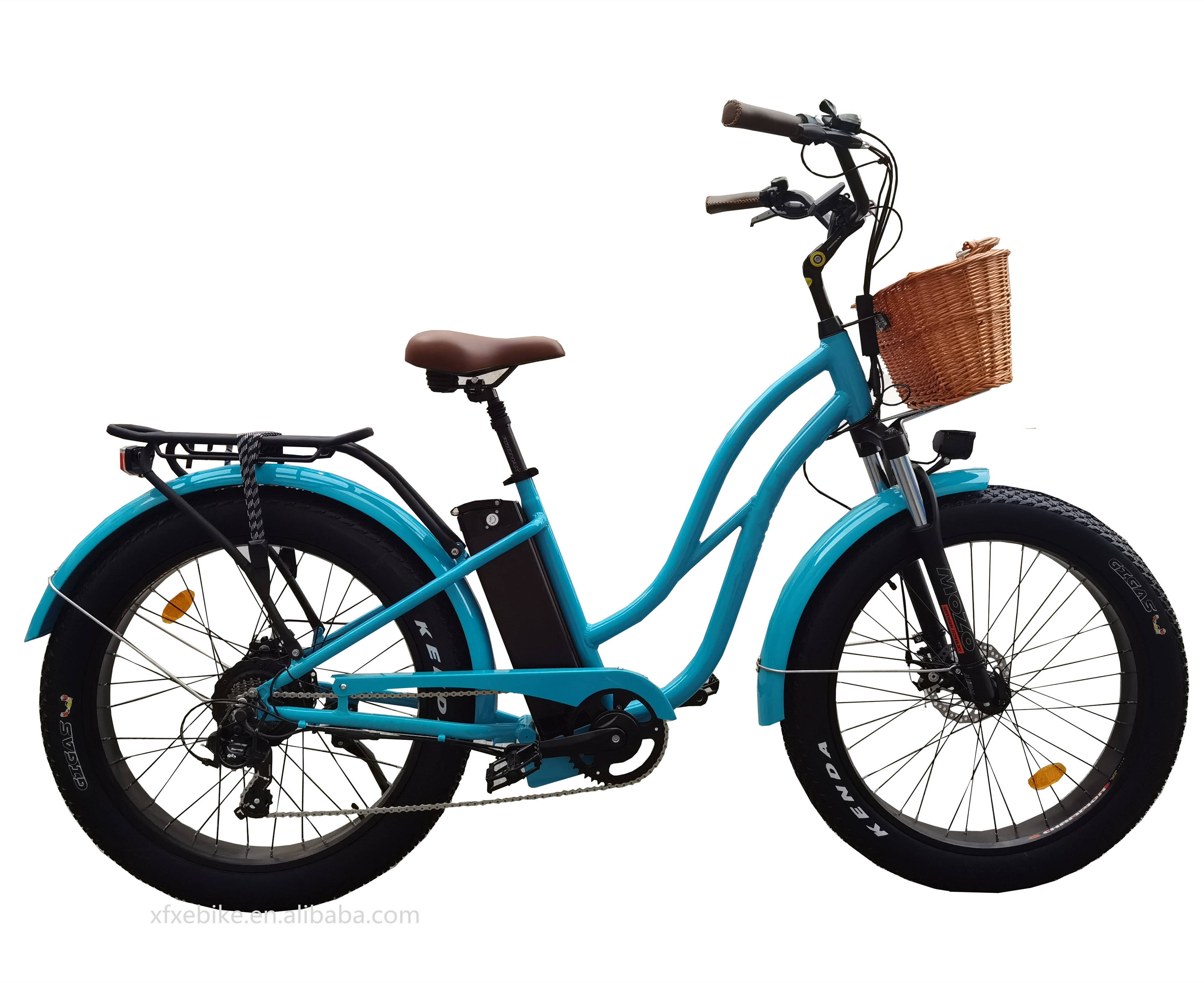 Retro 2 Seat Electric Beach Cruiser Lady Woman 26 inch 750W Fat Tire Electric Bike Bicycle