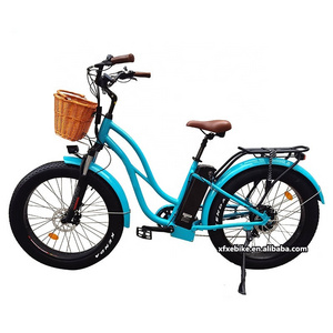 Stock Retro 48V 500W/750W/1000W Beach Cruiser Electric Bike 26*4.0 Inch Fat Tire Step Through Electric Bicycle With Basket Ebike