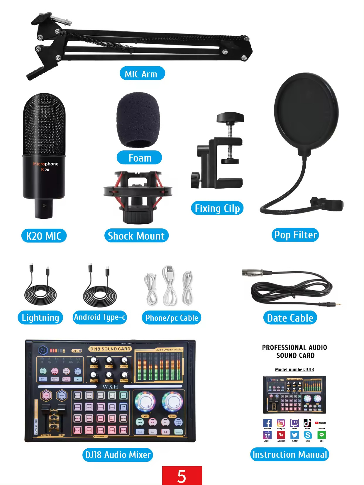 External Live Bm800 Microphone Smart Phones Broadcasting Sound Card Podcast Equipment Bundles Musical Audio Card