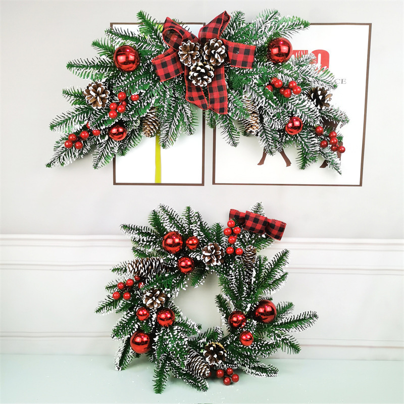 Simulation PE Christmas 50cm wreath 1.5m rattan bull horn rattan upside down tree decoration DIY christmas garland