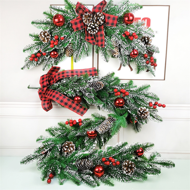 Simulation PE Christmas 50cm wreath 1.5m rattan bull horn rattan upside down tree decoration DIY christmas garland