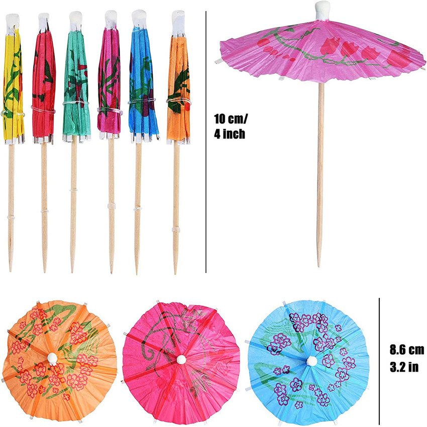 Disposable Parasol Paper Cupcake Toppers Bamboo Cocktail Umbrella Picks for Party