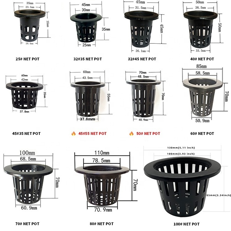 1 2 3 4 Inch Plastic Net Pot Hydroponic Mesh Cup Nursery Pots Plastic Aquaponic Pot