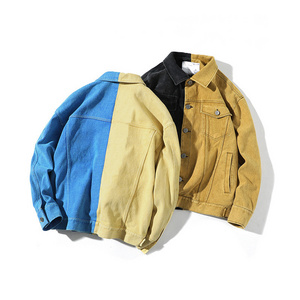 Factory Hottest Men Clothes Turn Down Collar Denim Black Yellow Patchwork Fashion Jacket