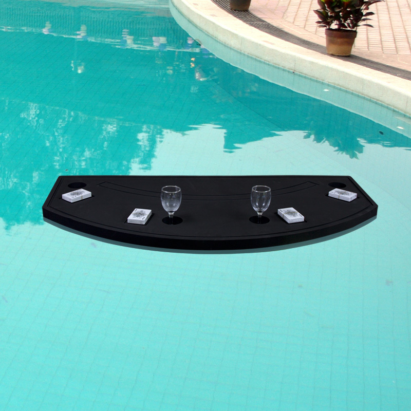 floating game or card table for swimming pools or beach parties with a floating lounge chair and durable drink rack waterproof