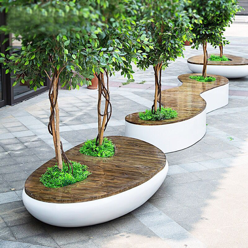 Outdoor/Indoor shopping center Tree pot seat Public waterproof weight bench fiberglass bench seat urban furniture wooden seating