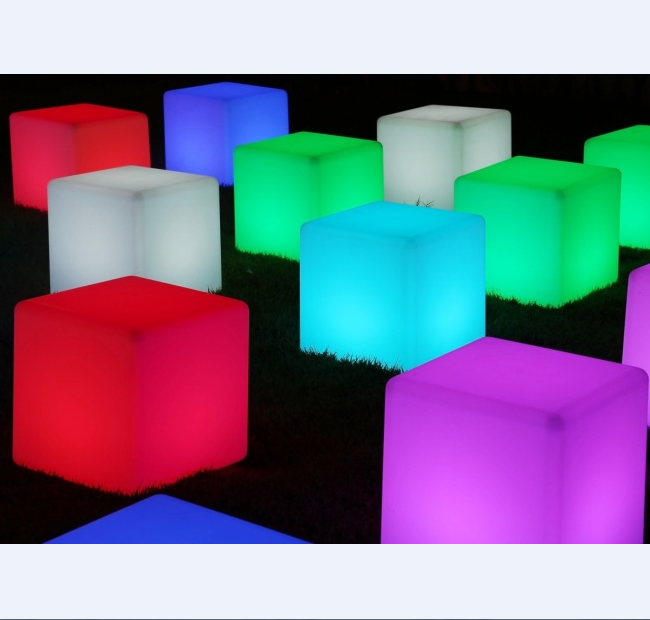 Rechargeable led cube & chair lighted plastic led cube stool garden led cube