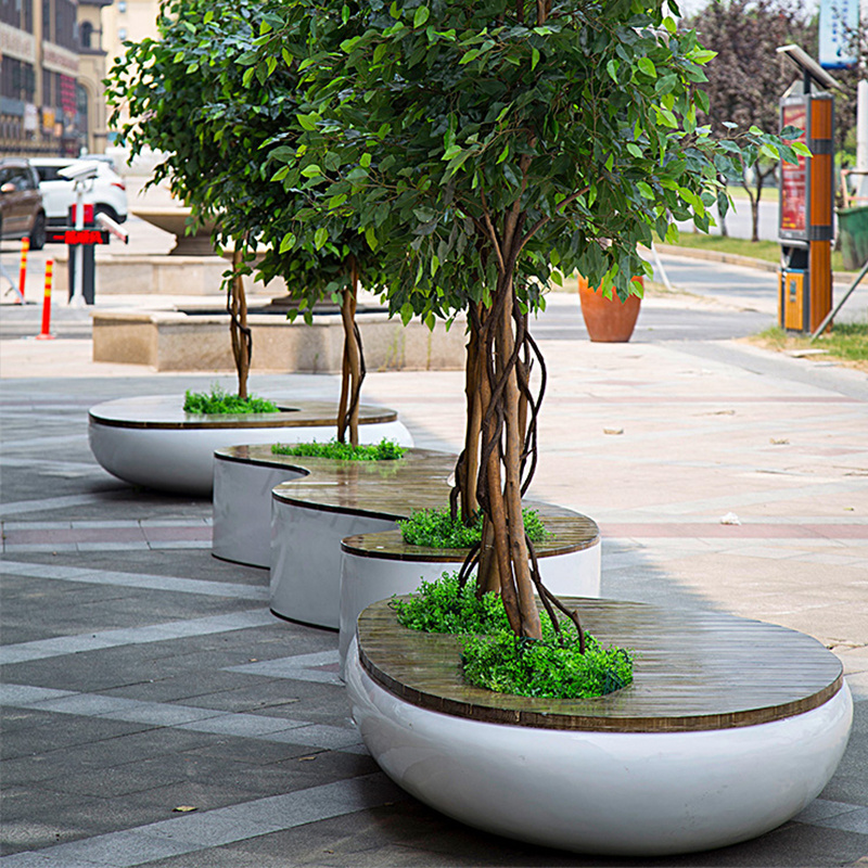 Outdoor/Indoor shopping center Tree pot seat Public waterproof weight bench fiberglass bench seat urban furniture wooden seating