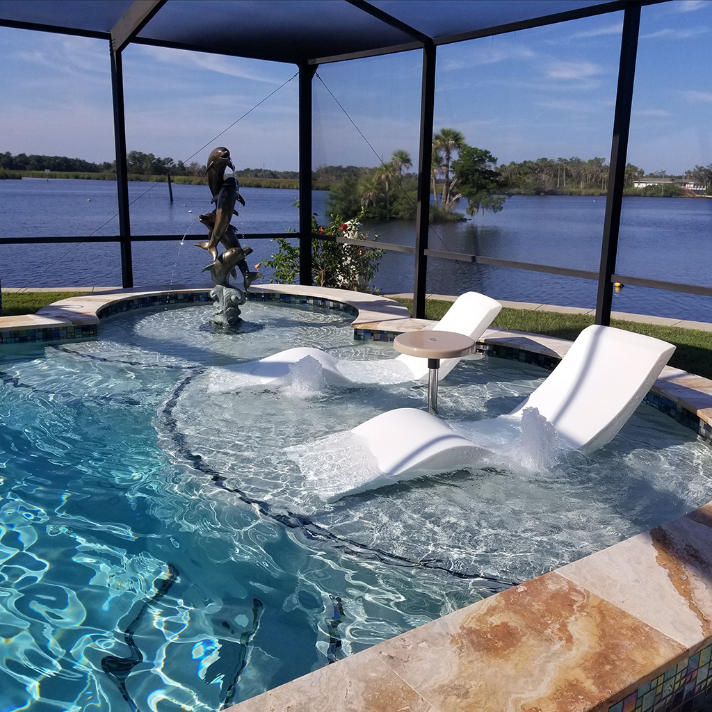 Tanning Ledge In-pool Seaside Recliner Elastic Breathable Back Fiberglass Outdoor Beach Sun Loungers With Glass Holer