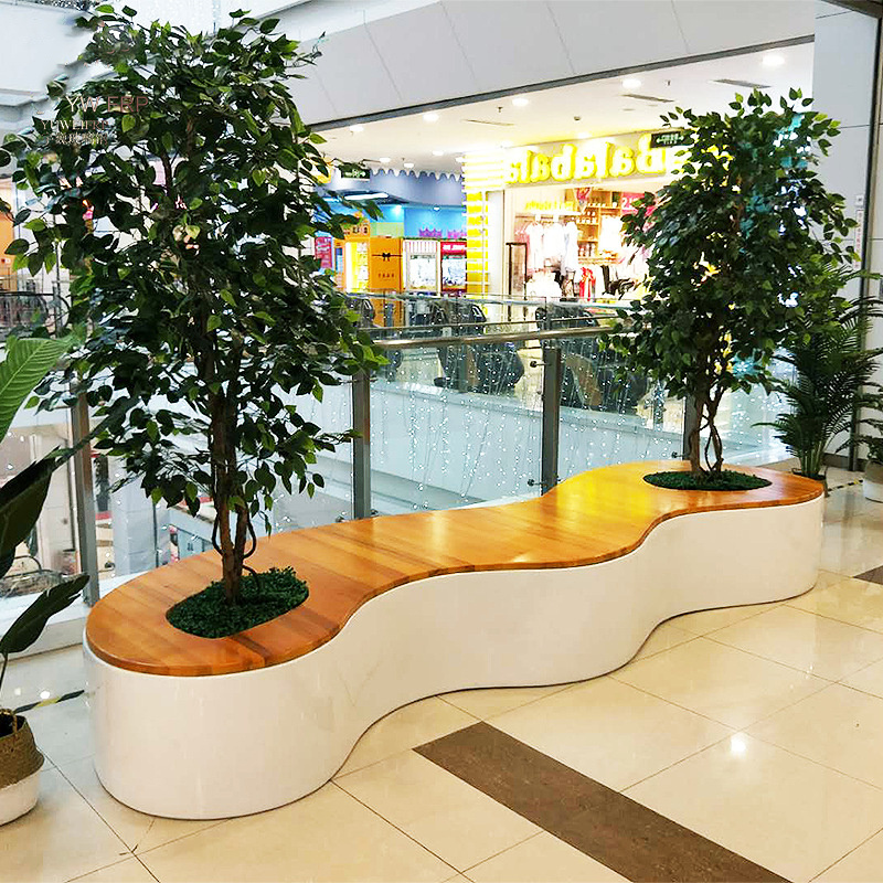 Outdoor/Indoor shopping center Tree pot seat Public waterproof weight bench fiberglass bench seat urban furniture wooden seating