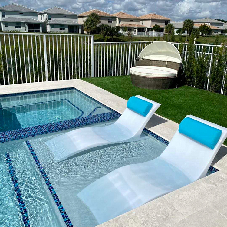 Tanning Ledge In-pool Seaside Recliner Elastic Breathable Back Fiberglass Outdoor Beach Sun Loungers With Glass Holer