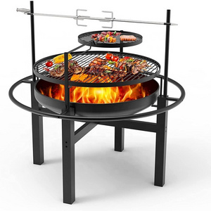 Outdoor Wood Burning Steel BBQ Backyard with Cooking Grill Round Spark Outdoor Gas Fire Pit Screen,Camping Picnic,Garden