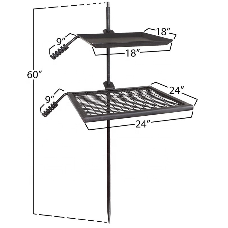 Adjustable Cast Iron BBQ Grill With Fire Pit Cooking Grate