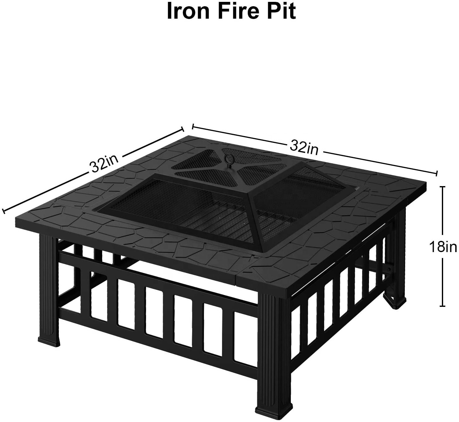 Outdoor Gas Fire Pit Table with Ceramic Tile Tabletop Wood Burning with Spark Screen Cover and Poker