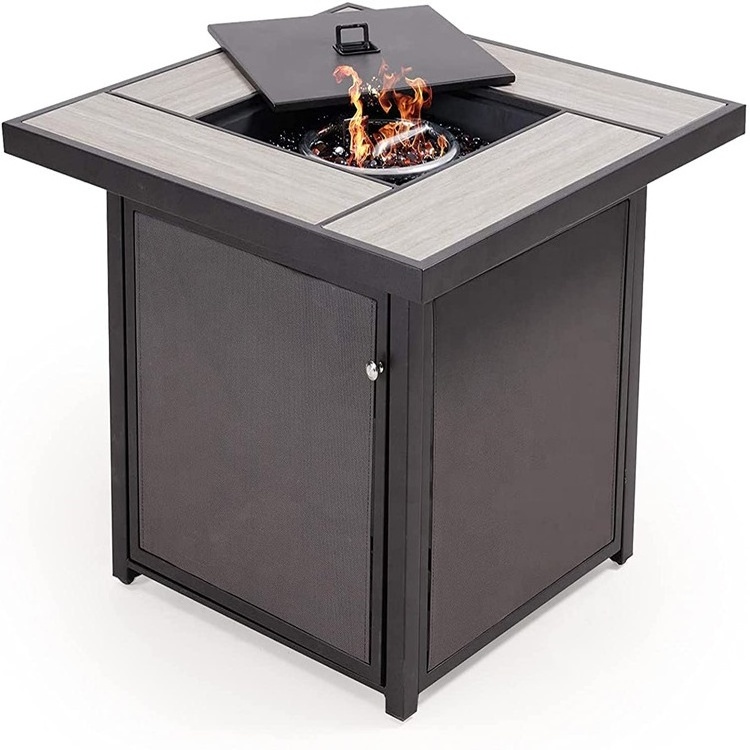 Propane Outdoor Gas Fire Pit Table 32 inch Outdoor Square Gas Fire Table with Lid  Ceramic Tile Firepit