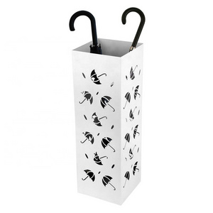 White Metal umbrella rack stand With Drip Tray and Hooks