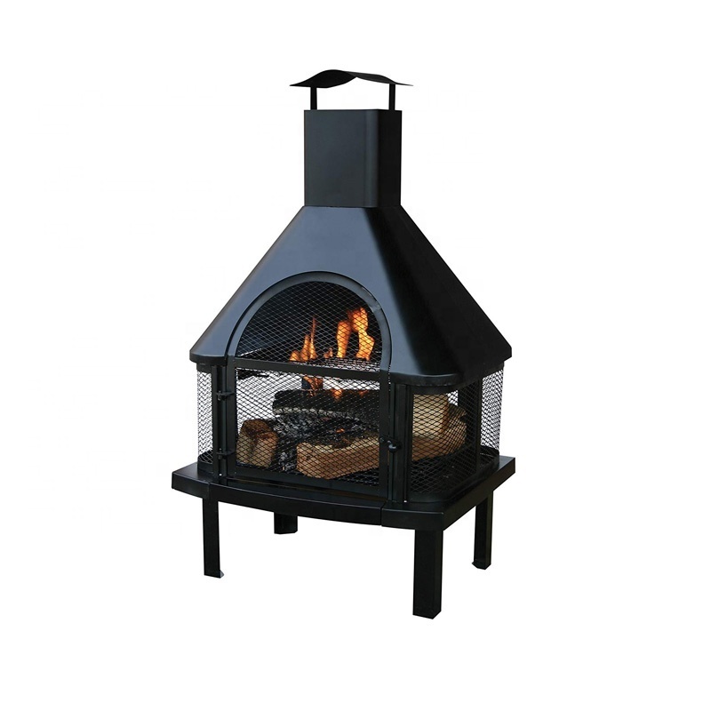 Black Metal Outdoor Fire Pit  With Chimney