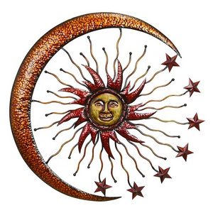 Gold Brown Sun And  Moon Metal Wall Decor With Stars