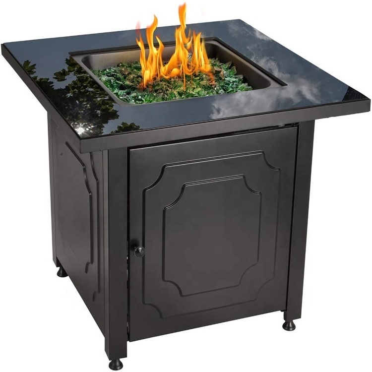 Outdoor Propane Gas Fire Pit Table  Black Glass Top Fire  Green Fire Outdoor