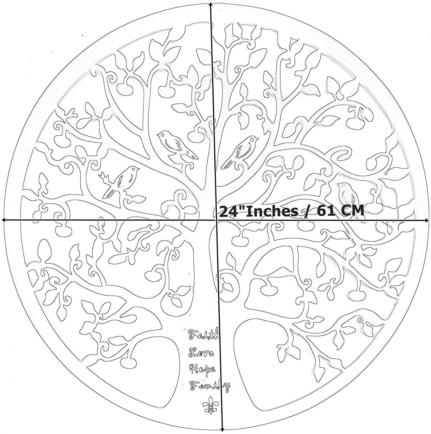 Love Faith Hope Family Inspirational Tree of Life Metal Wall Art 24 inch