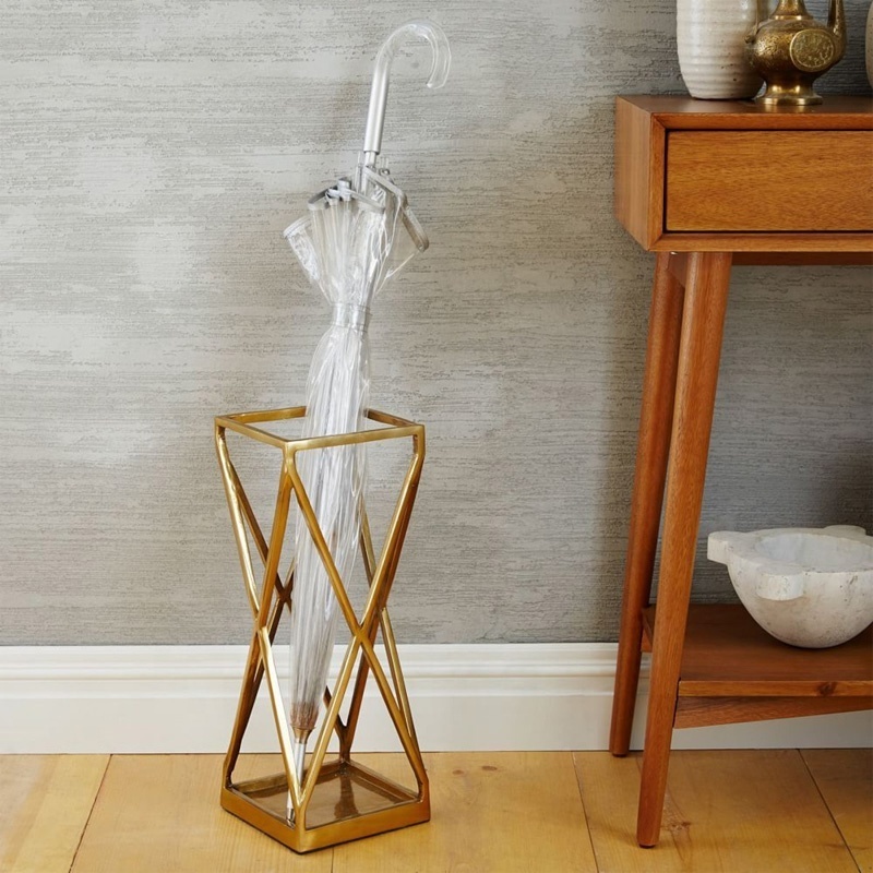 Gold Square Metal Umbrella Display Stand For Home