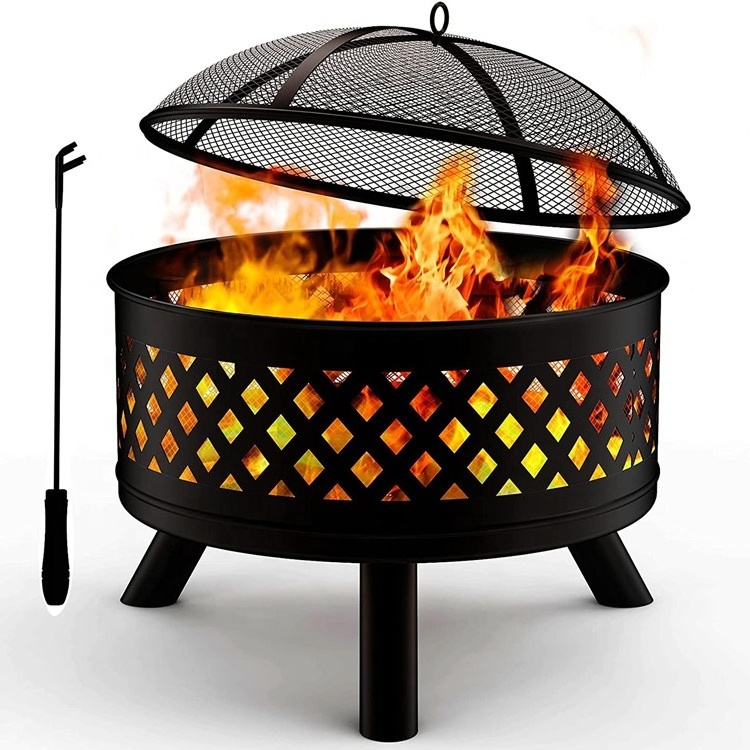 Outdoor Gas Fire Pit  Wood Burning Fire Pits Crossweave Spark Screen Cover and Poker for Camping Beach Bonfire Picnic