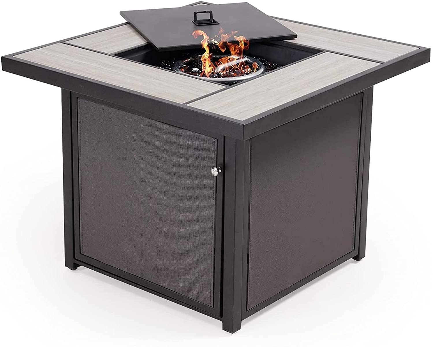 Outdoor Gas Fire Pit  Wood Burning Fire Pits Crossweave Spark Screen Cover and Poker for Camping Beach Bonfire Picnic