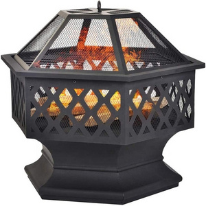 Outdoor Gas Garden Large Terrace Fire Pit with Grill  Poker & Protective Grille Fire Basket with Waterproof Protective Cover