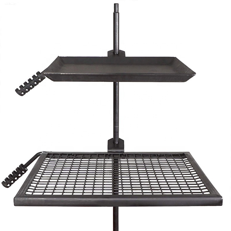 Adjustable Cast Iron BBQ Grill With Fire Pit Cooking Grate