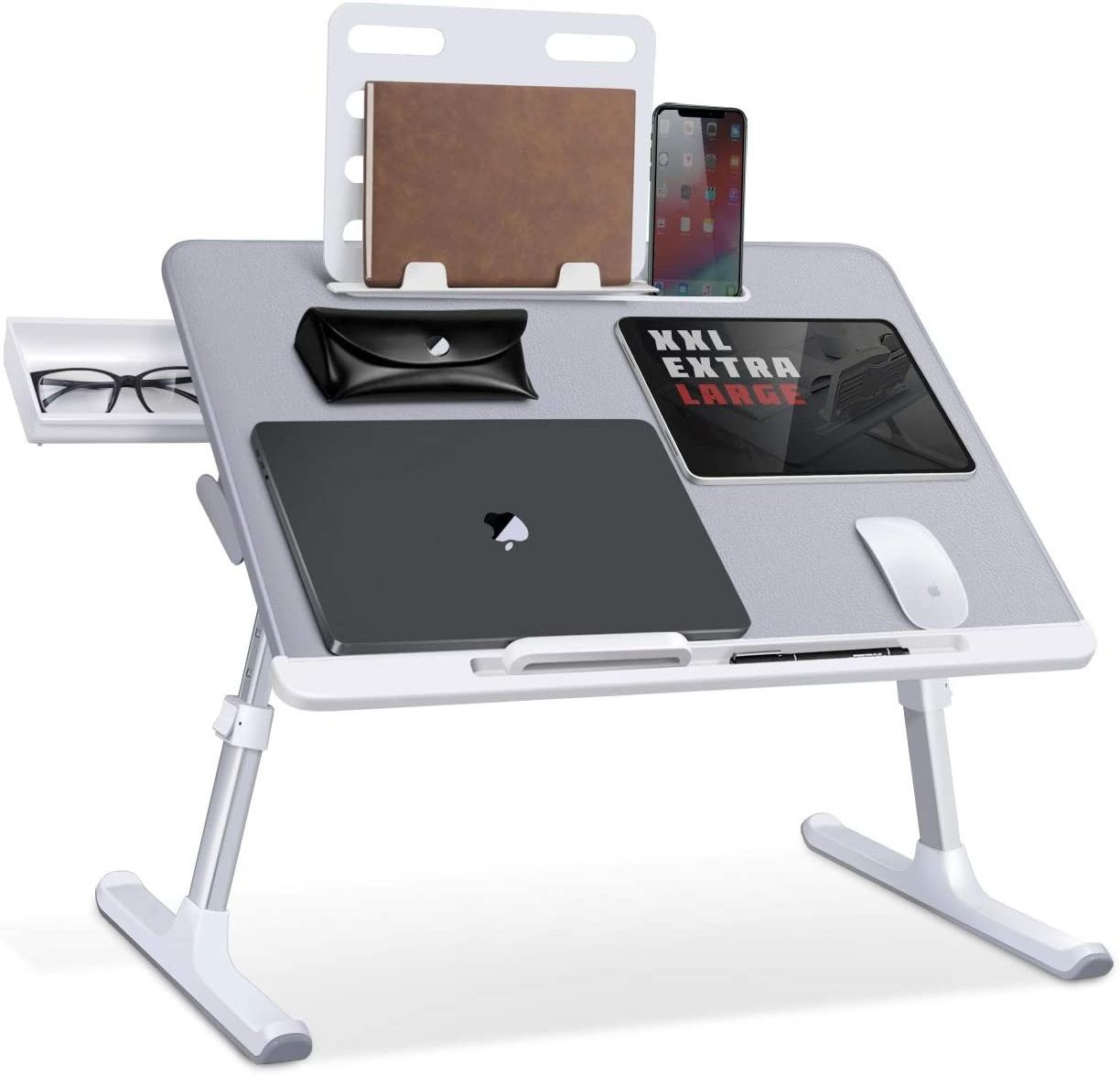 aldi multifunctional portable foldable comfort overbed table laptop desk with holder drawer computer and books adjustable angle