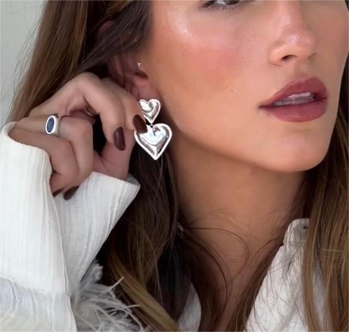 LQ Luxury 18k Gold Plated Stainless Steel Cute Double Heart earrings Drop Dangle Statement Earrings Smooth Love Earrings for Par