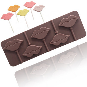 919 factory and stock lollipop mold hard candy silicone chocolate mould.5 cavity lips candy make resin mold silicone bpa free