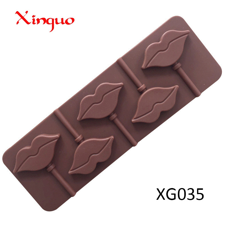 919 factory and stock lollipop mold hard candy silicone chocolate mould.5 cavity lips candy make resin mold silicone bpa free