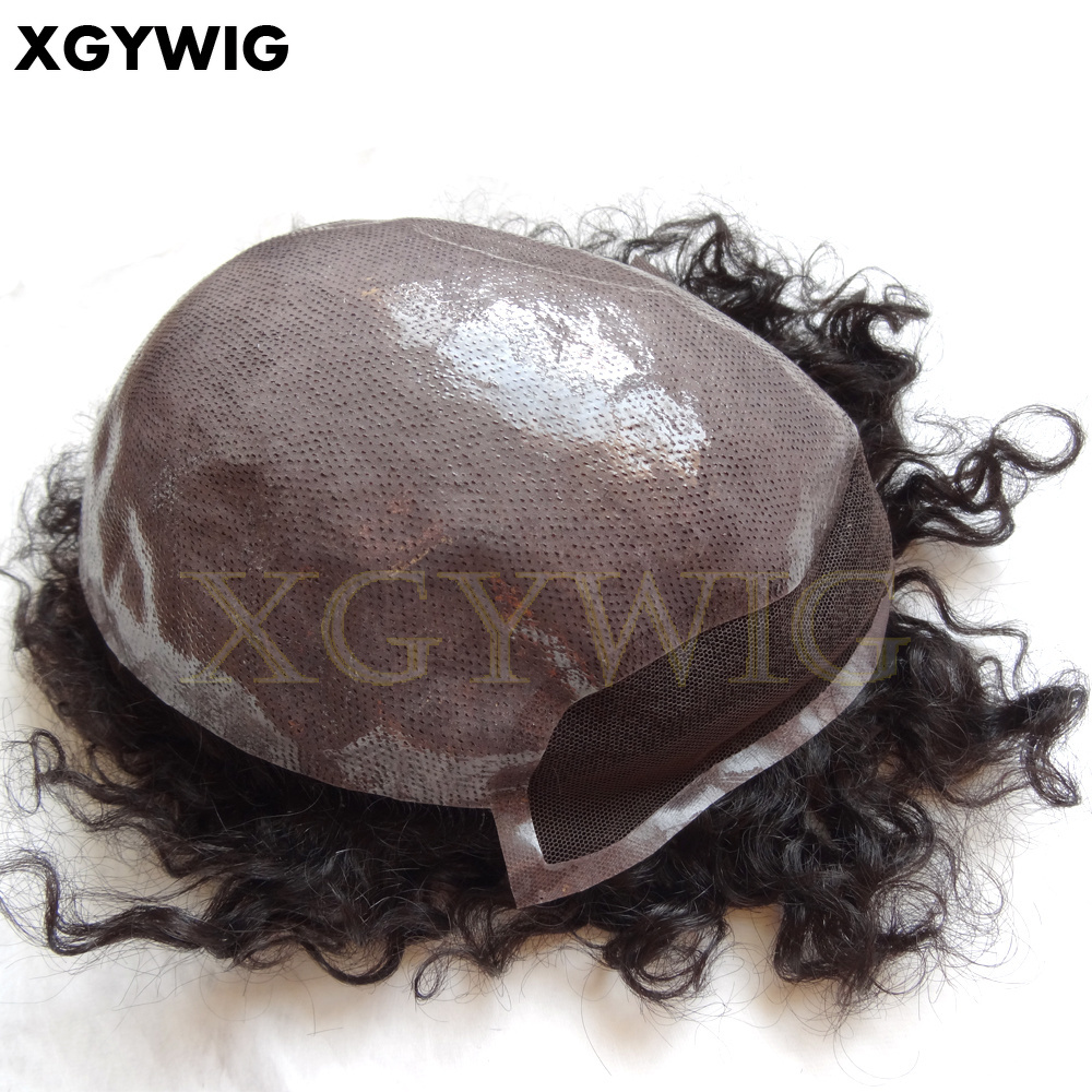 Stock OminiLace 12mm loose Curly hairpiece 100% Indian remy Human Hair African American Curl PU thin skin toupees for black man