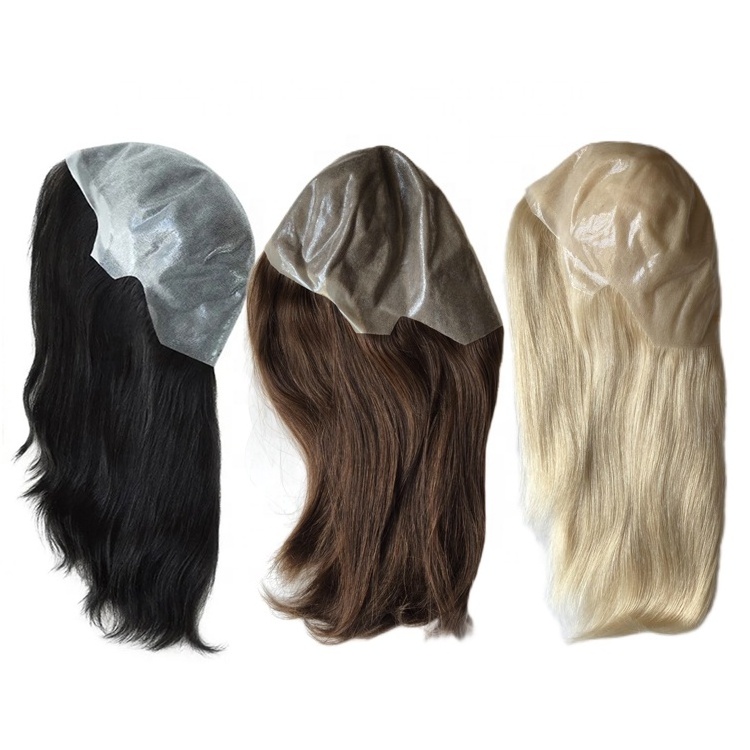 Stock 100% virgin remy human hair 14 inch natural straight hair loss solution alopecia medical silicon cap full thin skin wig