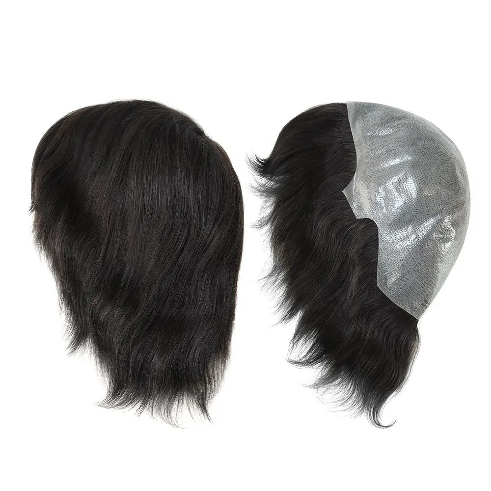 Stock 100% virgin remy human hair 14 inch natural straight hair loss solution alopecia medical silicon cap full thin skin wig