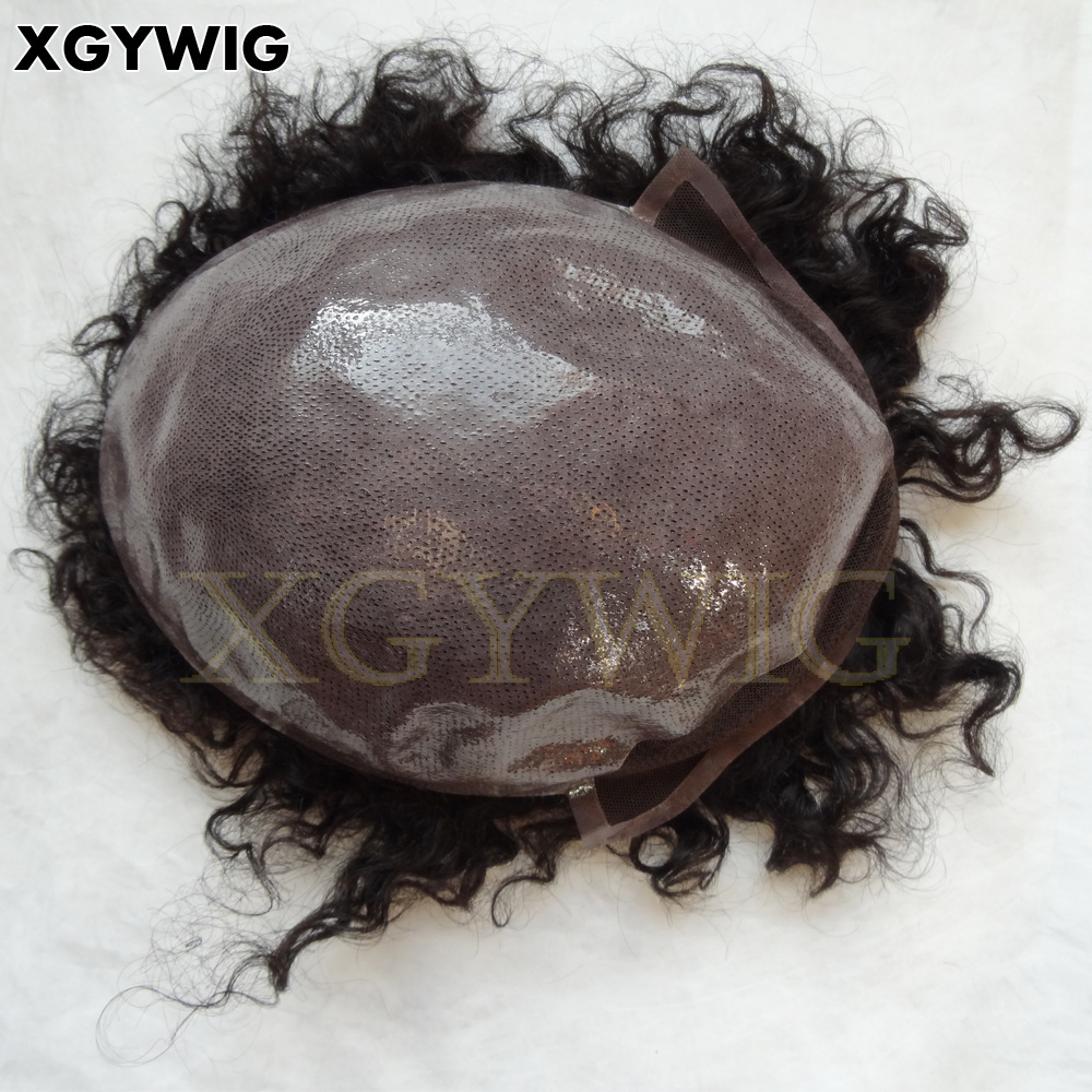 Stock OminiLace 12mm loose Curly hairpiece 100% Indian remy Human Hair African American Curl PU thin skin toupees for black man