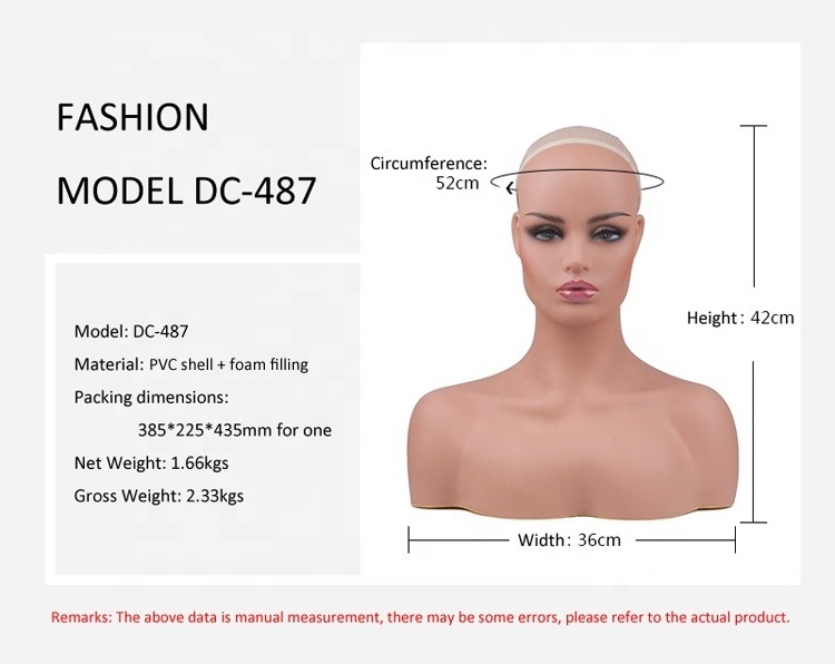 Stock ready to ship PVC shell foam filling wig display mannequin head with shoulder