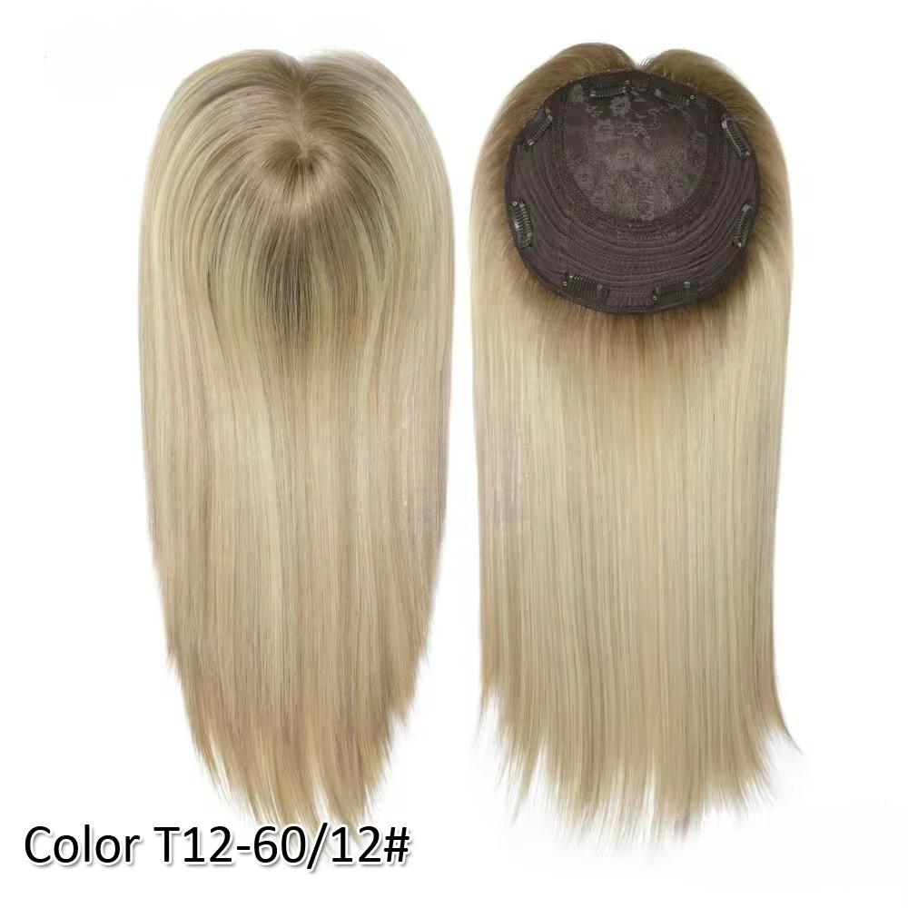 Stock 8x8 Jewish Kosher Silk top balayage blonde topper Virgin Mongolian Cuticle remy human hair kippah fall wig for white women