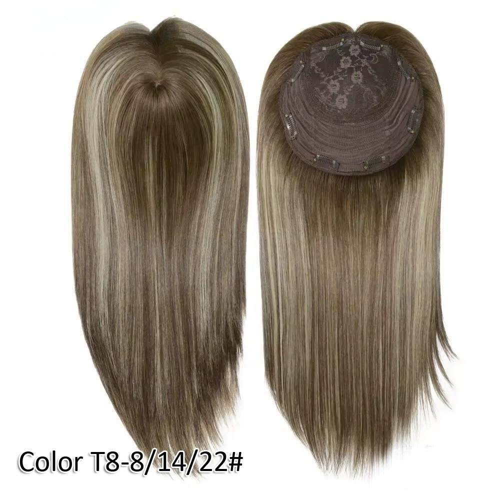 Stock 8x8 Jewish Kosher Silk top balayage blonde topper Virgin Mongolian Cuticle remy human hair kippah fall wig for white women