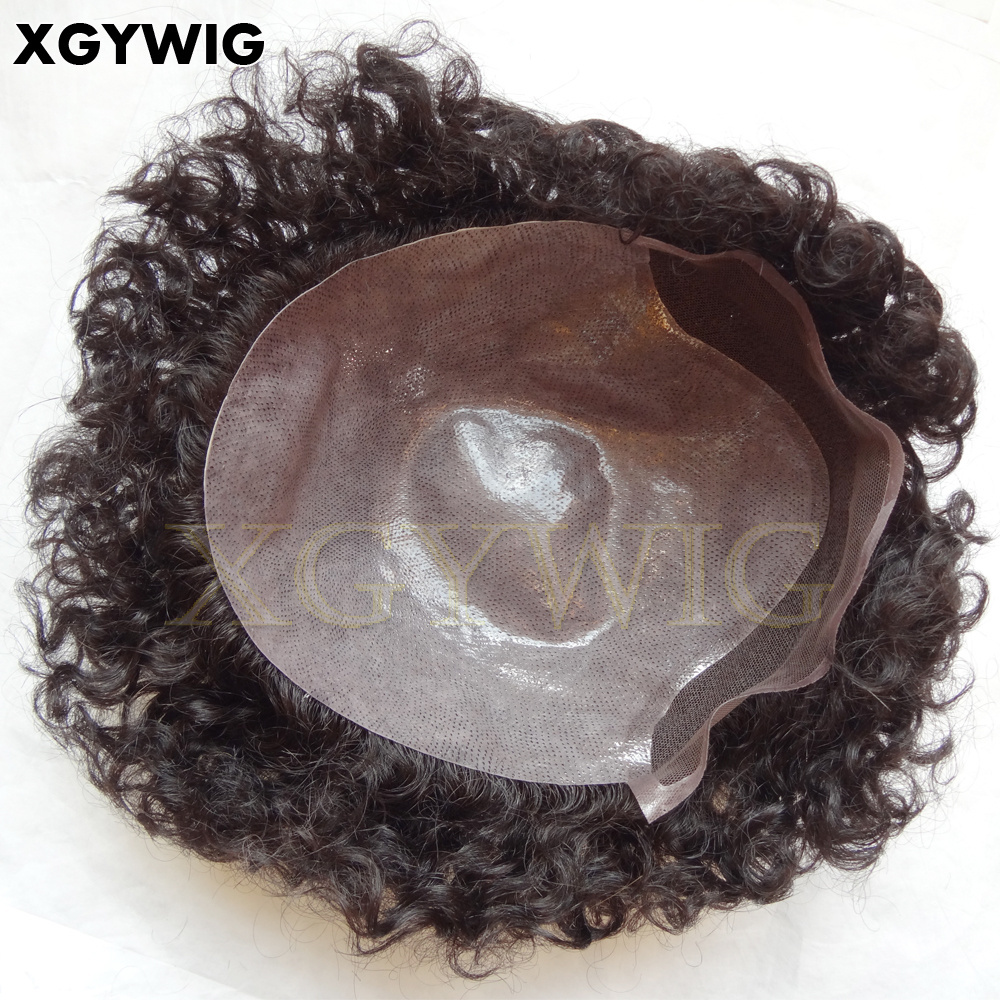 Stock OminiLace 12mm loose Curly hairpiece 100% Indian remy Human Hair African American Curl PU thin skin toupees for black man