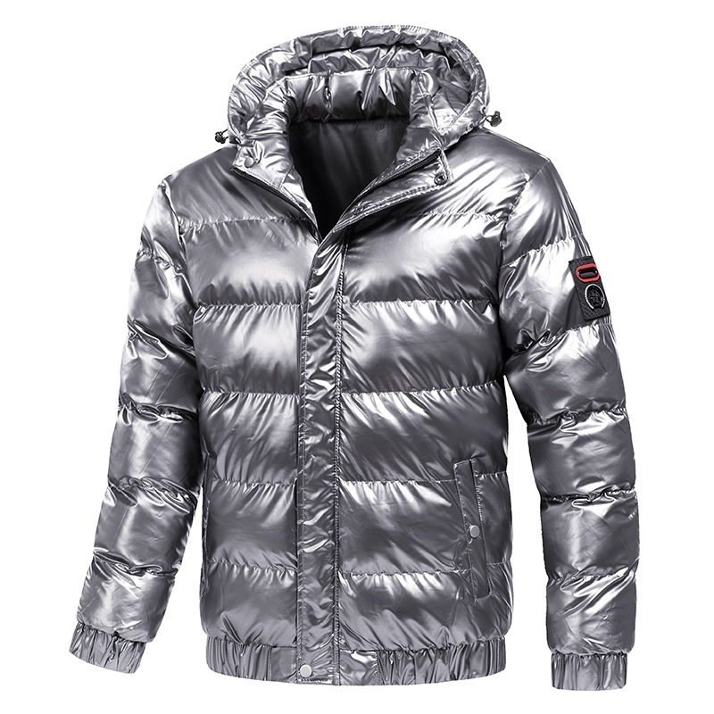 Xianghong CONMR factory hot sales duck down winter jacket with detachable hood men's shiny black fake-down winter jacket men