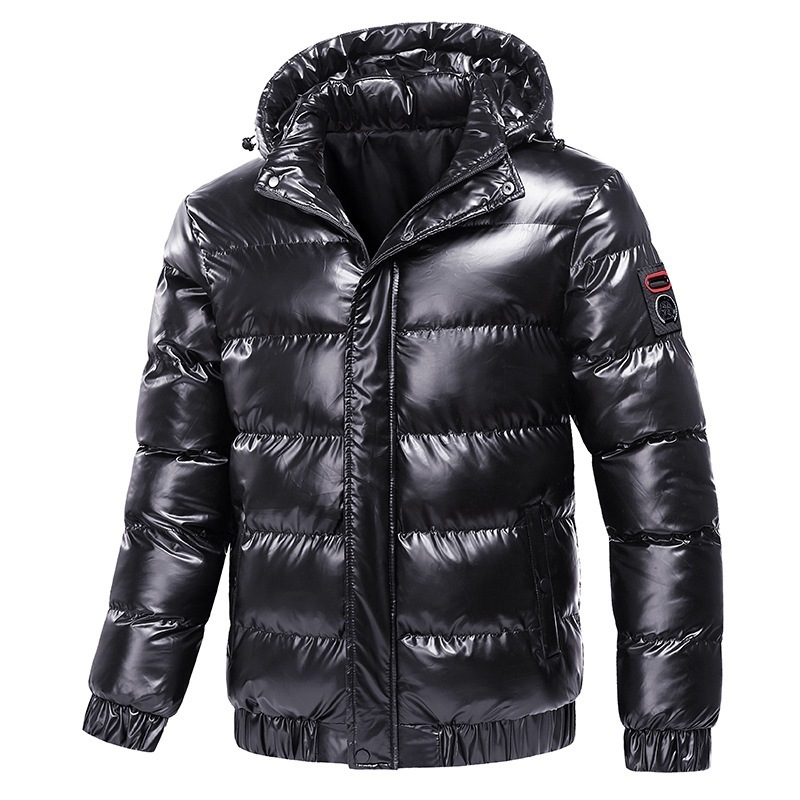 Xianghong CONMR factory hot sales duck down winter jacket with detachable hood men's shiny black fake-down winter jacket men