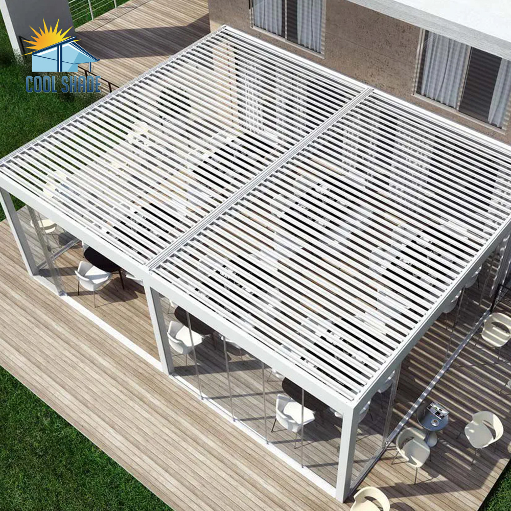 Factory wholesale outdoor motor adjustable waterproof aluminum solar louver pergola pergola garden custom electric shade