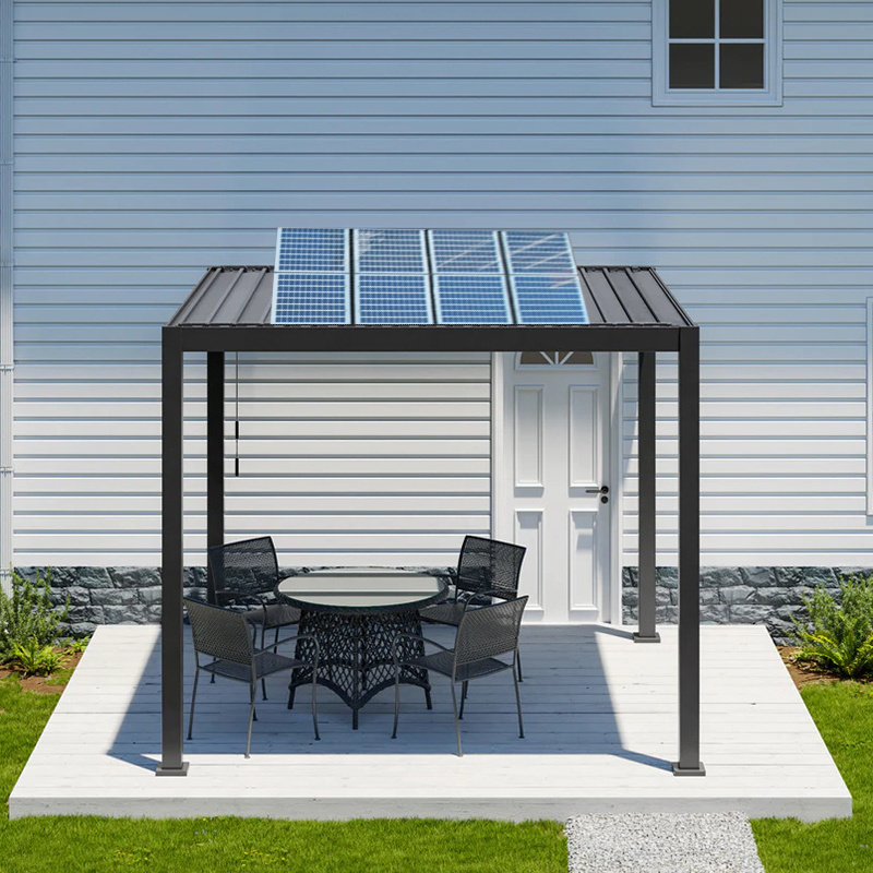 Wholesale Gazebo aluminum outdoor photovoltaic solar panel pergola garden shaderain shade garden custom shed solar pergola