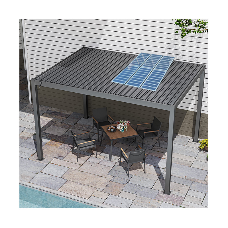 Wholesale Gazebo aluminum outdoor photovoltaic solar panel pergola garden shaderain shade garden custom shed solar pergola