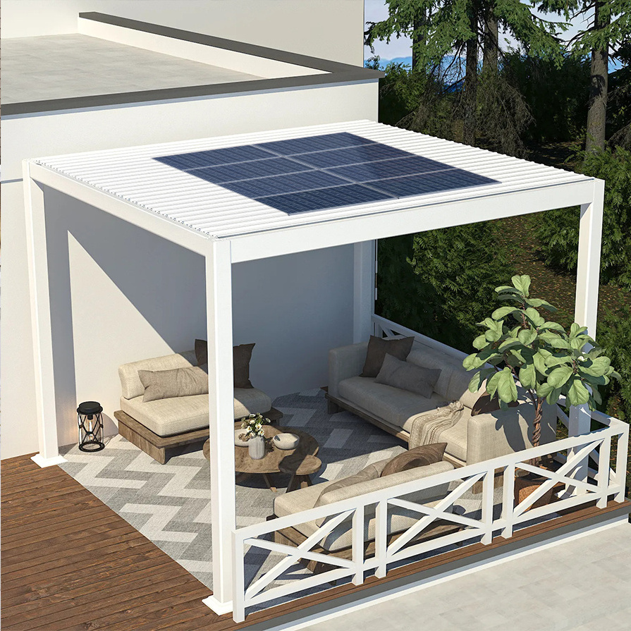 Customized outdoor solar panels pergola patio aluminum garden waterproof windproof shade balcony pergola solar metal pavilion